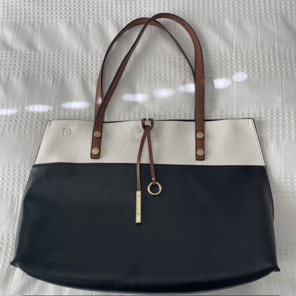Calvin Klein Extra Large Reversible Tote - Black and White with Brown trim - EUC